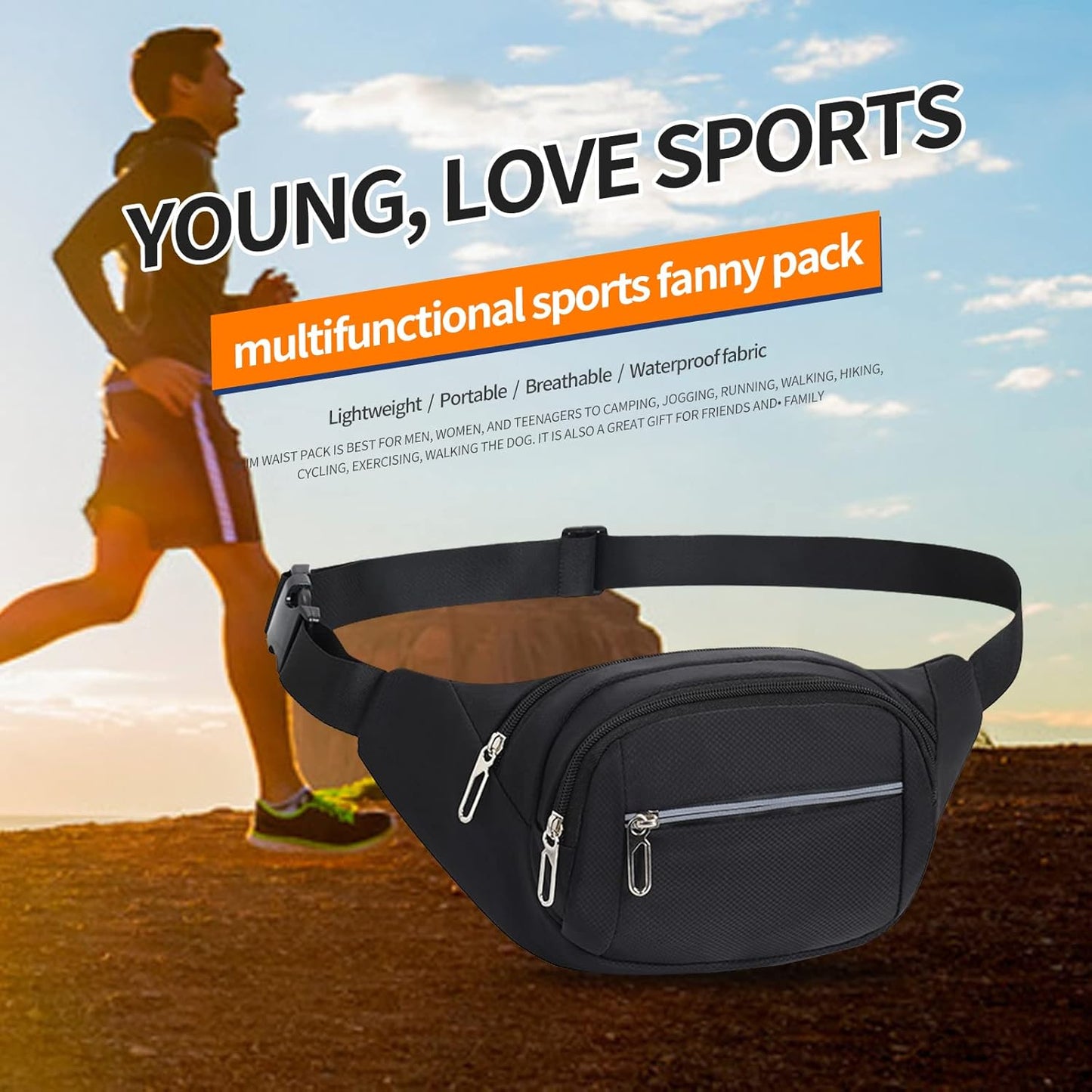 DAITET Crossbody Fanny Pack for Men&Women,Large Waist Bag & Hip Bum Bag with Adjustable Strap for Outdoors Workout Traveling Casual Running Hiking Cycling