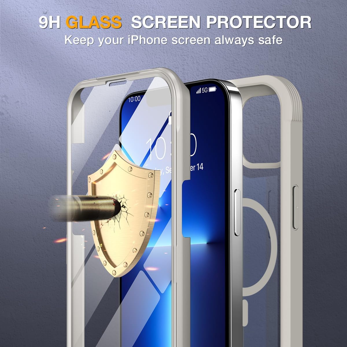 Miracase for iPhone 13 Pro Case 6.1",with MagSafe,Built in Screen Protector,Full-Body Protection(Titanium)