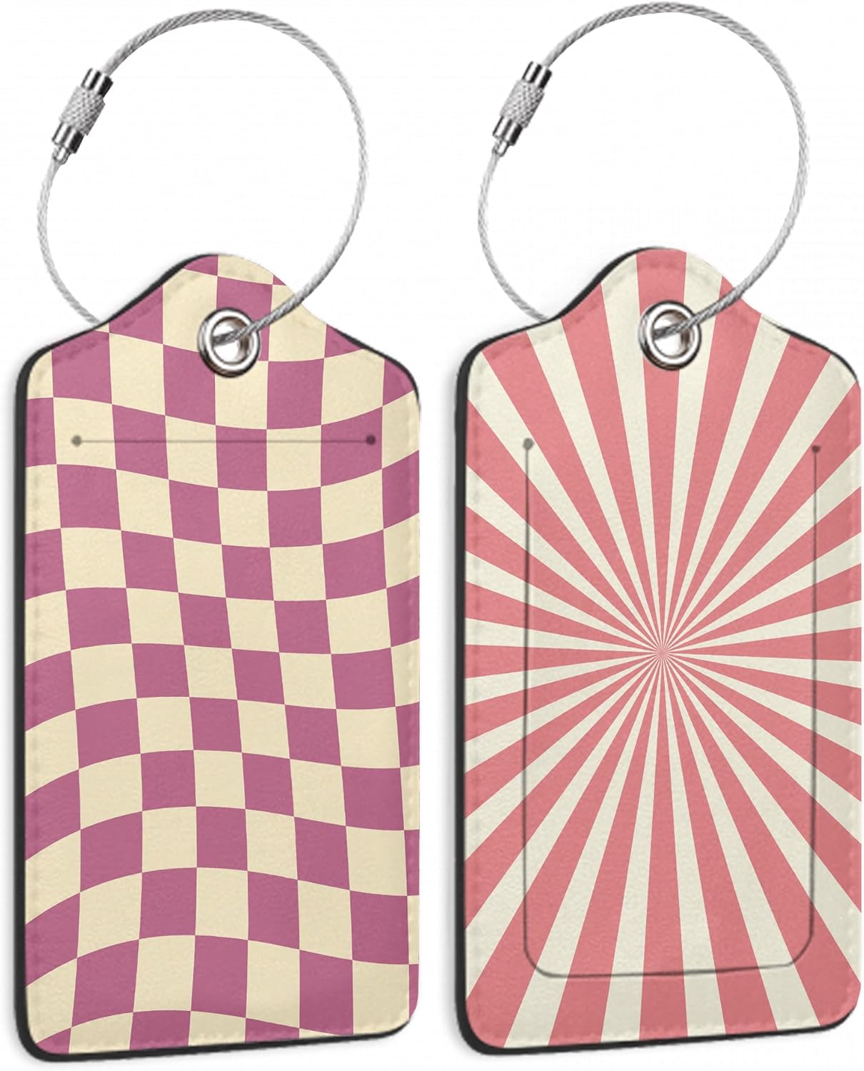 Abstract Colorful Twisted Checkered 2 PCS Luggage Tags, Privacy Cover ID Label with Stainless Steel Loop and Address Card for Travel Bag Suitcase