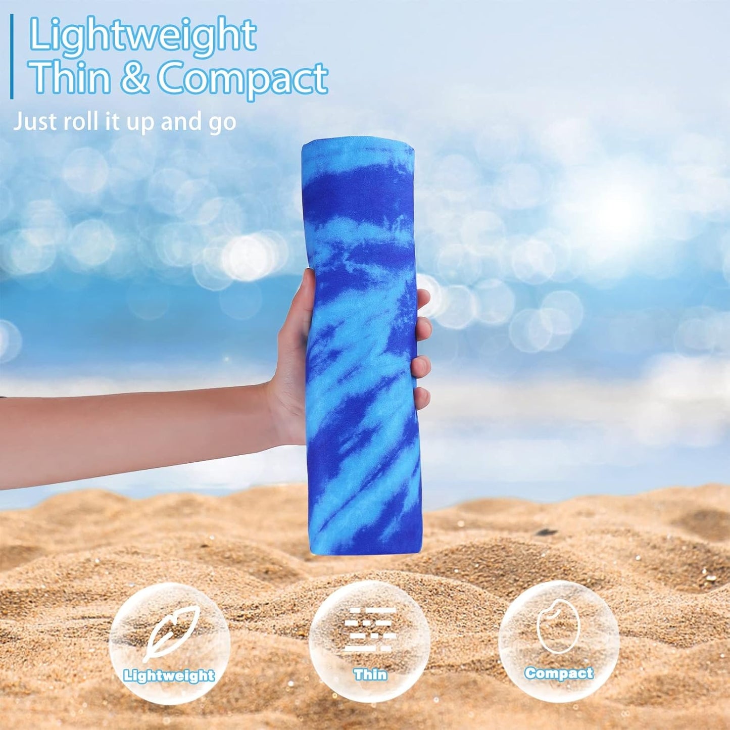 2 Pack Microfiber Thin Lightweight Beach Towel Oversized 71x32 Extra Large Sand Free Towels for