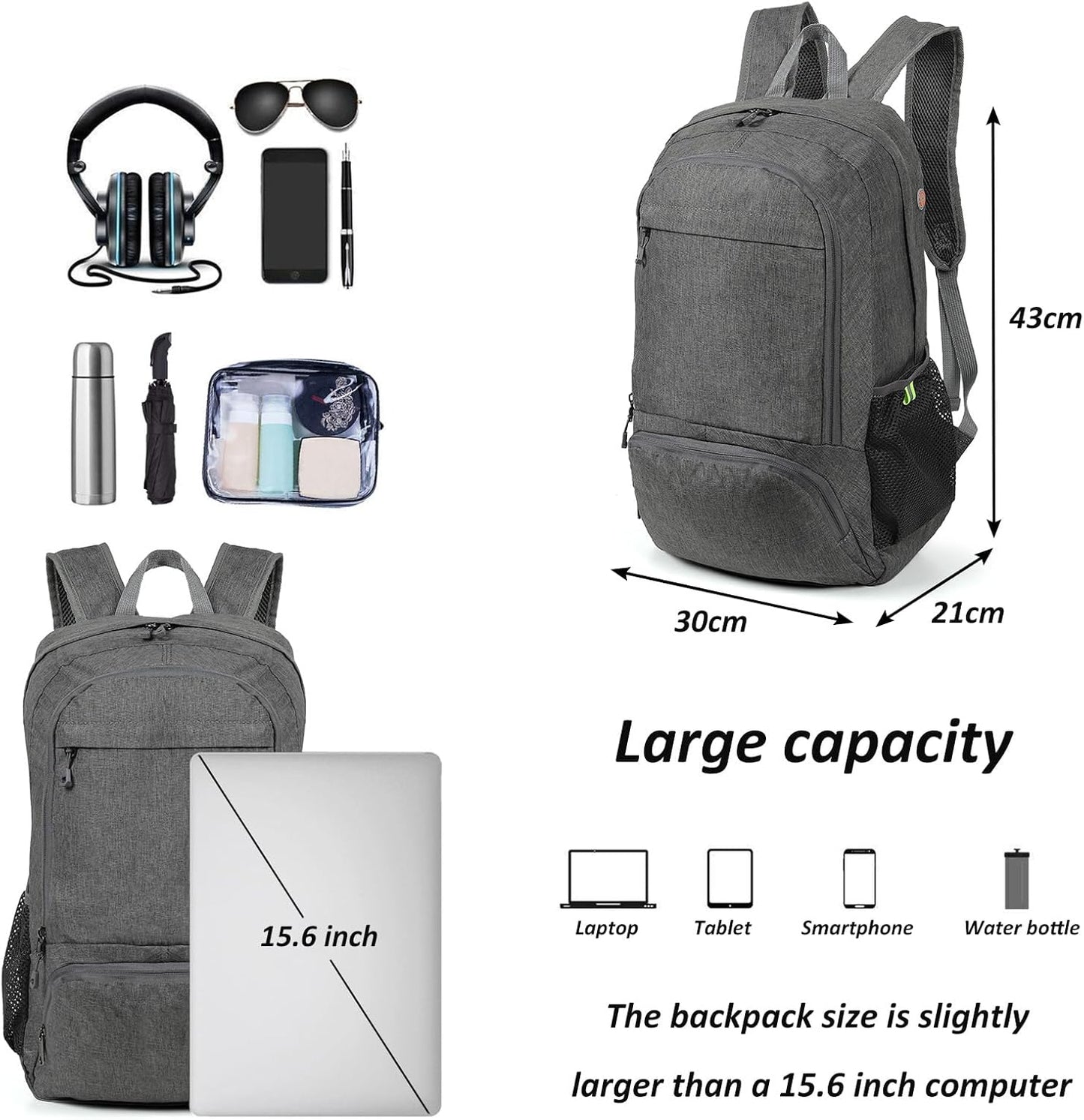 TANTOMI Small Hiking Backpack 25L Ultralight Foldable Camping Backpack Breathable Travel Backpacks Hiking Daypack for Men Women (Gray)