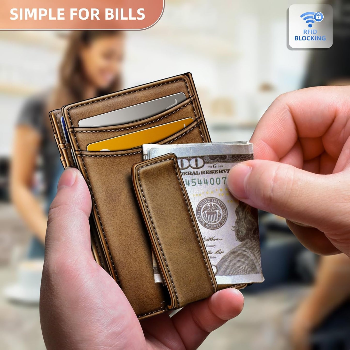 BULLIANT Magnetic Closure Slim Wallet-Genuine Leather Front Pocket Wallet for Men,RFID Blocking,Holds 12 Cards and Money Clip