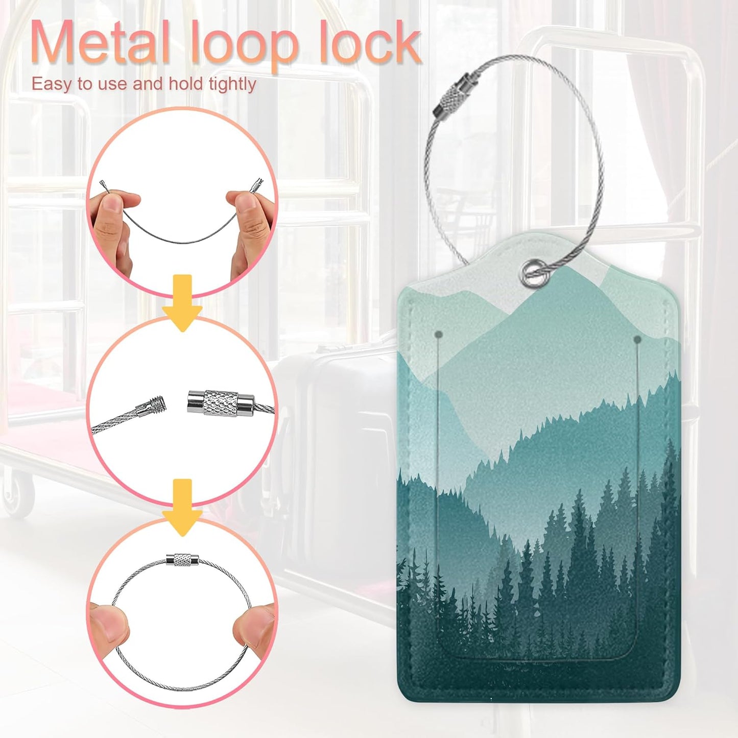 2 Pack Luggage Tag for Suitcase,Misty Forest Leather Suitcase Tags Identifiers with Privacy Name Address Labels & Durable Steel Loop for Women/Men Travel