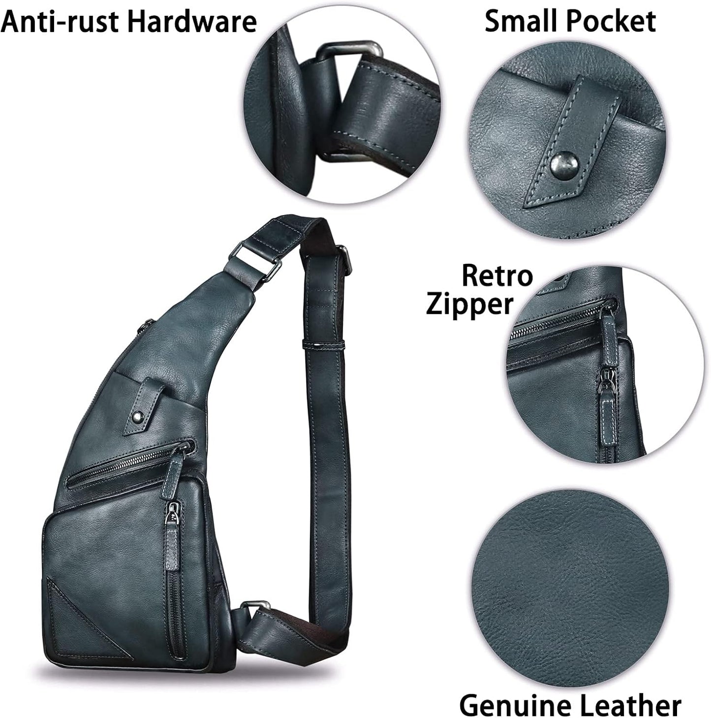 Genuine Leather Sling Bag for Men Vintage Handmade Crossbody Daypack Hiking Backpack Retro