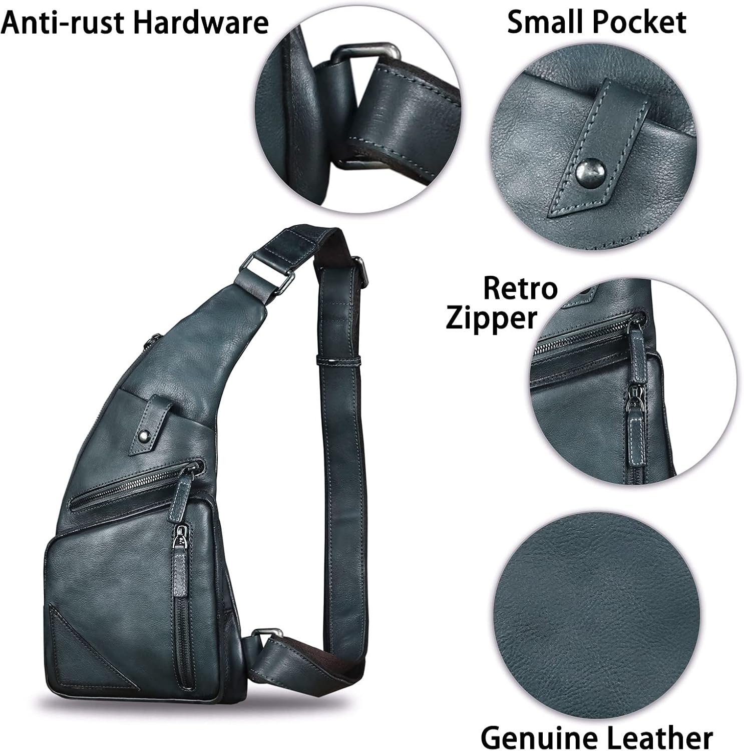 Genuine Leather Sling Bag for Men Vintage Handmade Crossbody Daypack Hiking Backpack Retro