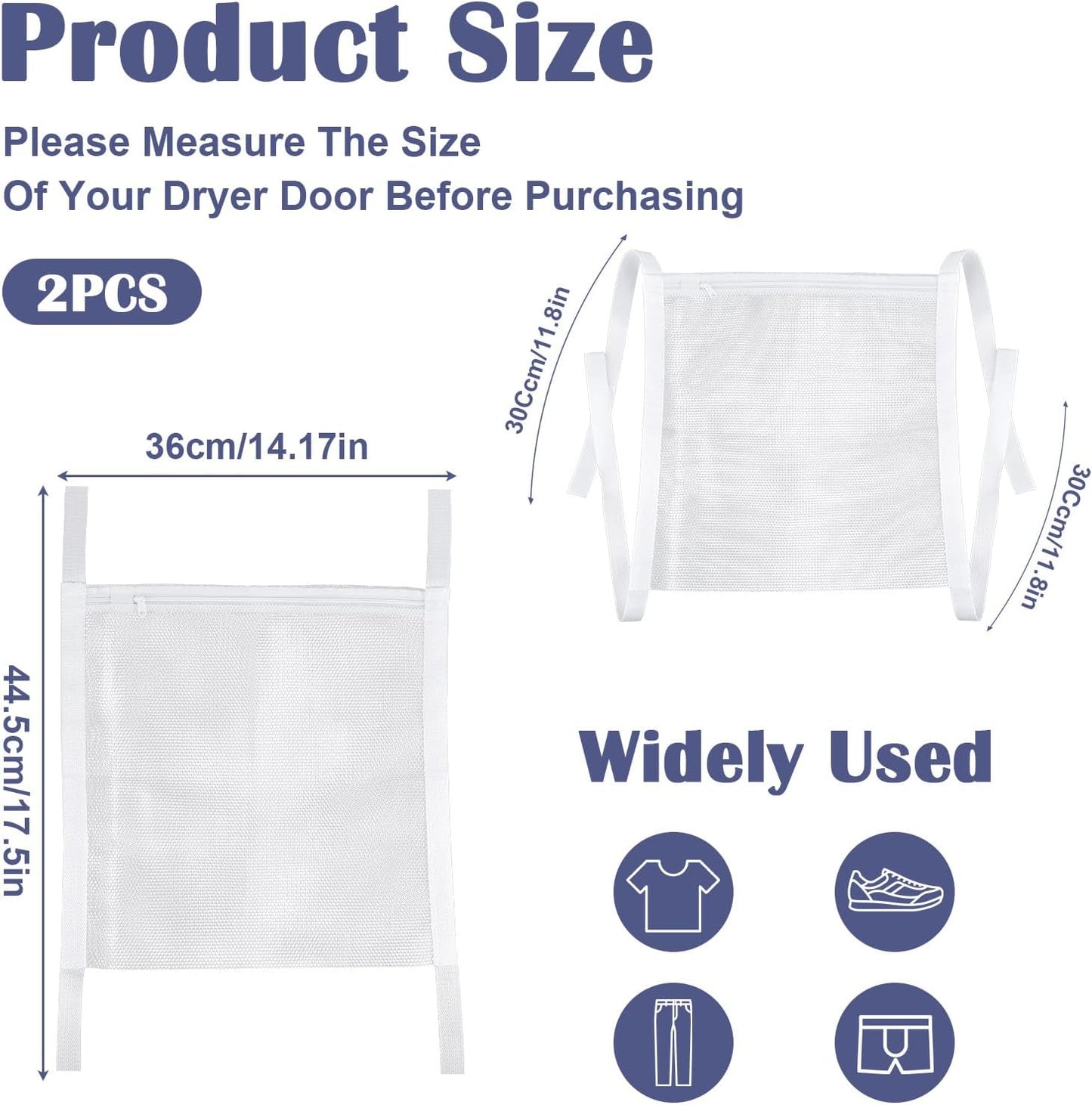 2PCS Sneaker Dryer Bag,45.67 X 15.55 In Shoe Bag for Dryer, Reusable Dryers Shoe Bags, Lightweight and Durable, with Zipper and Belt, for Washing Machine, Shoes, Clothing, White