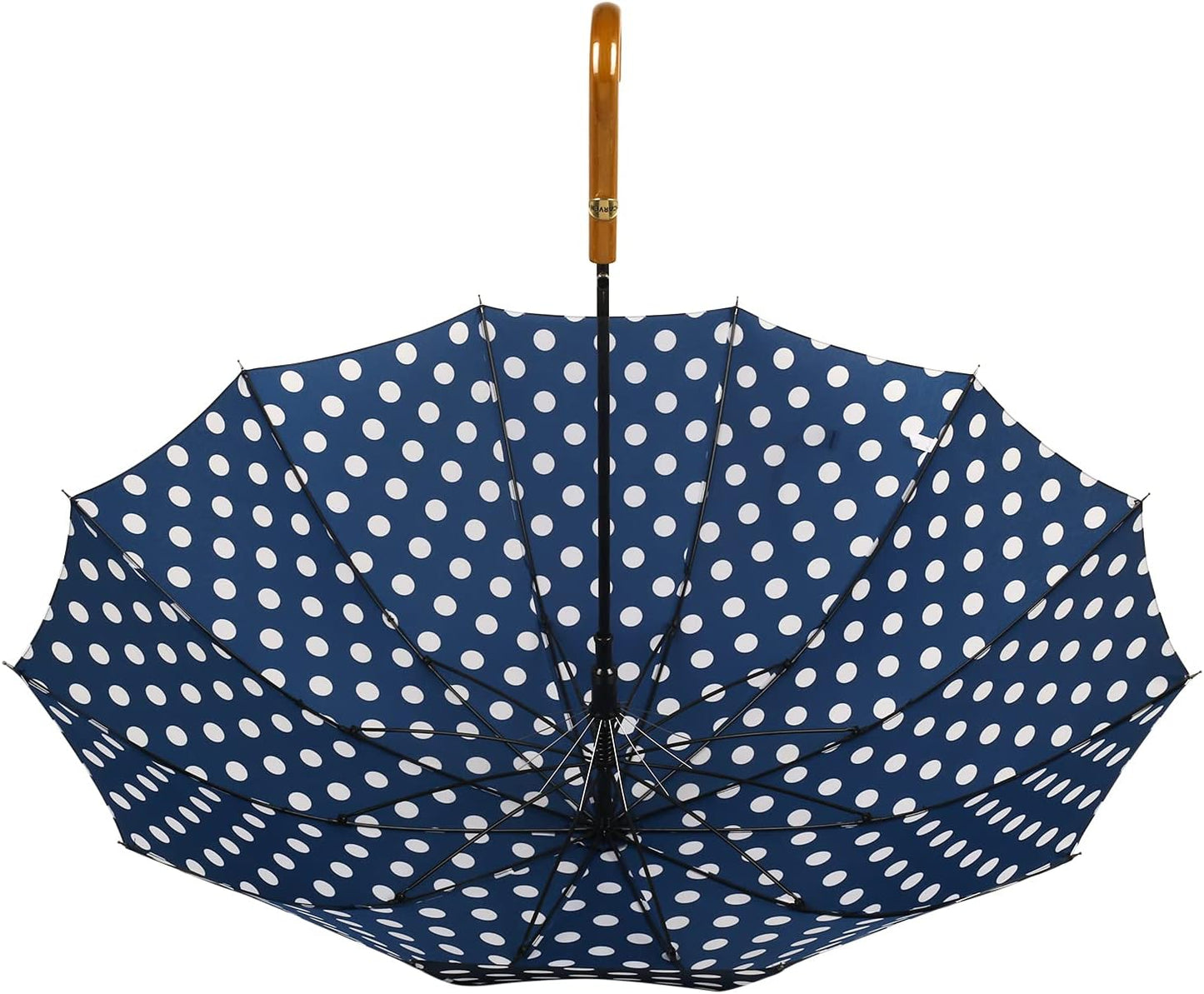 Agaric Classic Wooden Hook Handle J Stick Umbrella Auto Open Windproof Umbrella for Women (Navy Blue)