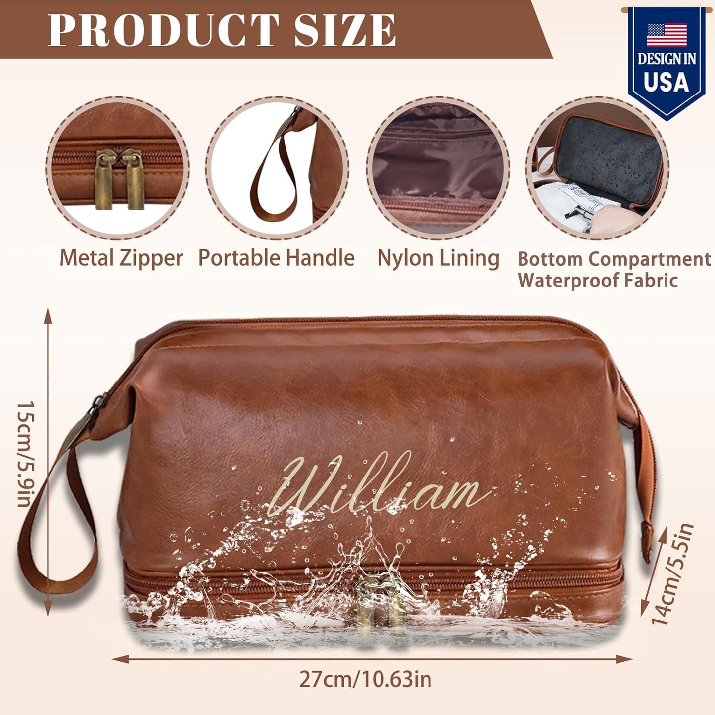 Personalized Leather Toiletry Bag for Men, Engraved Monogrammed Dopp Kit for Men,Travel Pouch,Shaving Bags,Gifts for Birthday,Anniversary,Travel,Dad,Husband,Grandpa,Lover,Groomsmen (STYLE 2)