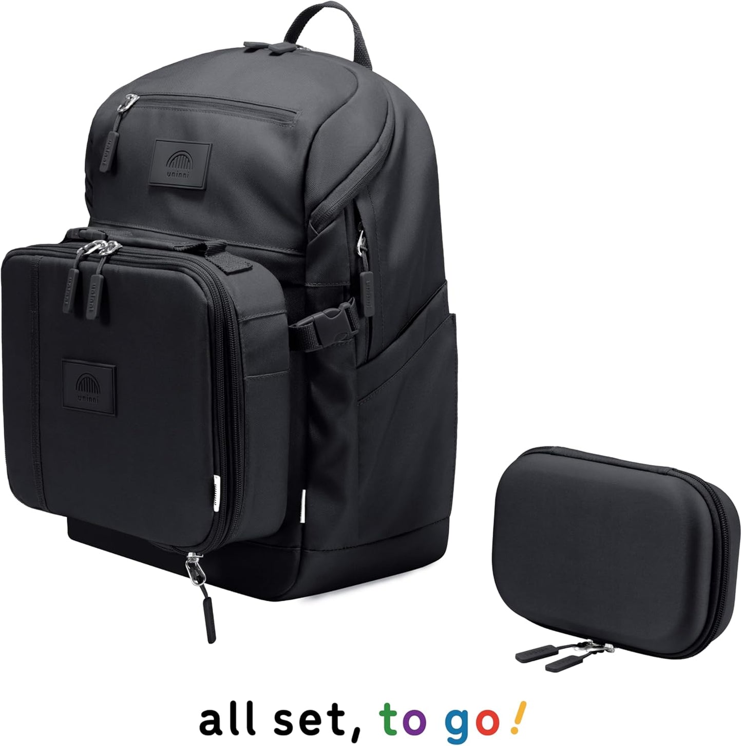 uninni 16” student backpacks, Age 8+ & Adults with Padded, and Adjustable Shoulder Straps, Laptop compartment. (Black)