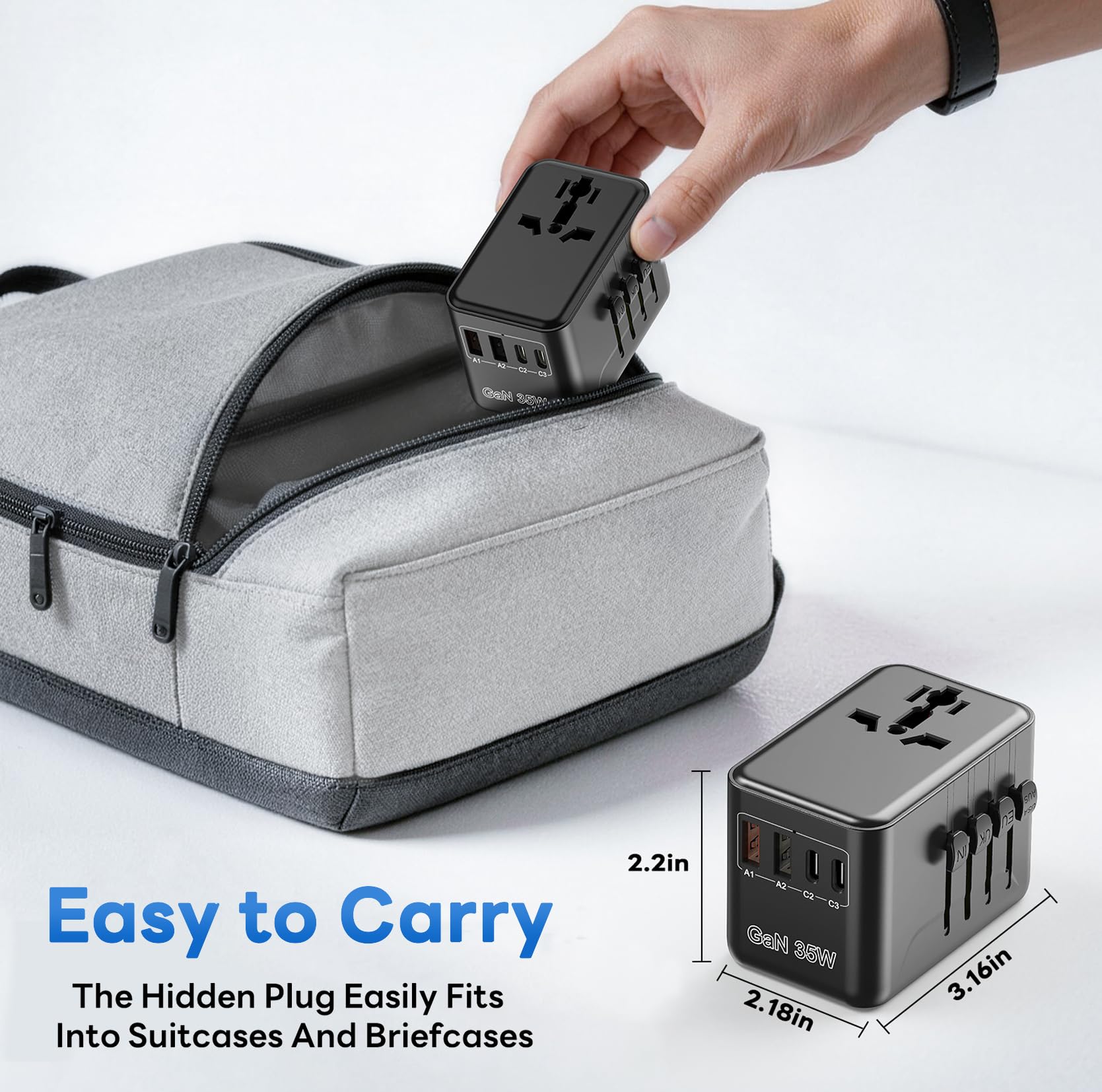 Universal Travel Adapter, International Power Adapter GaN, Type C/G/D/I/A