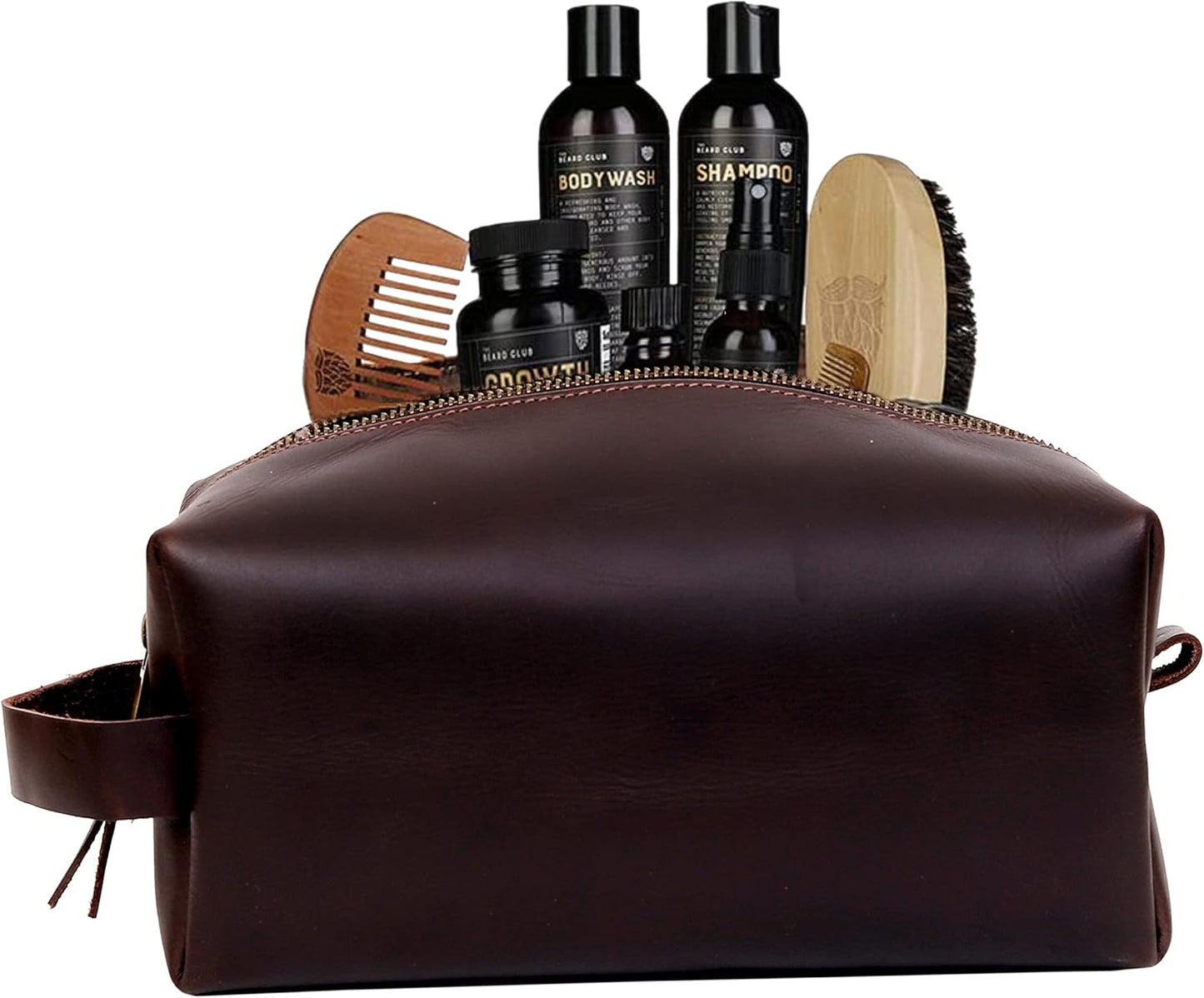 cuero Leather Buffalo DoppKit Toiletry Travel Unisex Toiletry Cosmetic Pouch Shaving Kit Men Women (BROWN)
