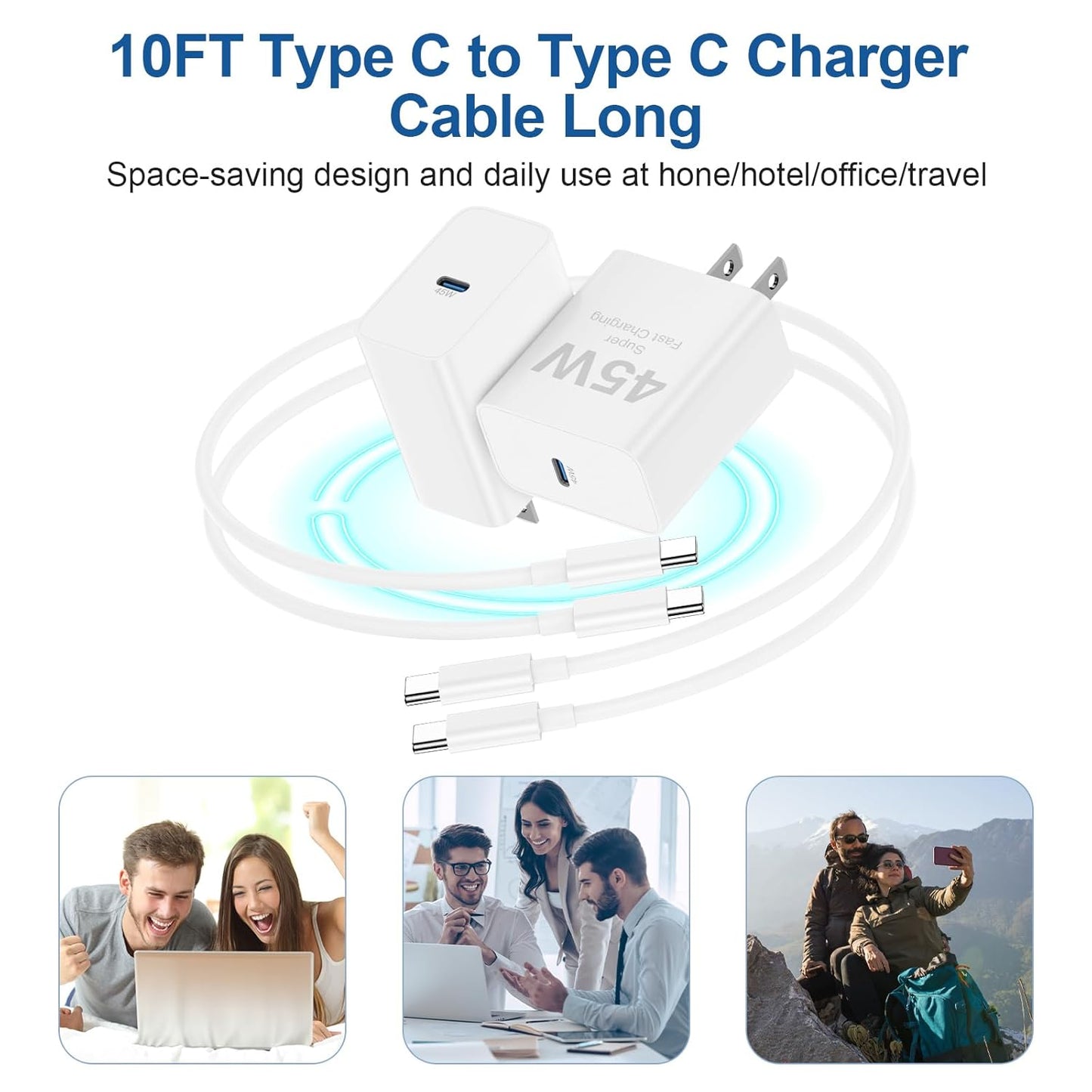 2Pack 45W iPhone 17 16 15 Charger Fast Charging and 10ft Type C to C Cable Cord Long, USB C Wall Charger Block Plug for Apple iPhone 17 Pro Max/17 Air/16 Pro Max/16/15 Plus/15 Mini/iPad Cube Brick Box