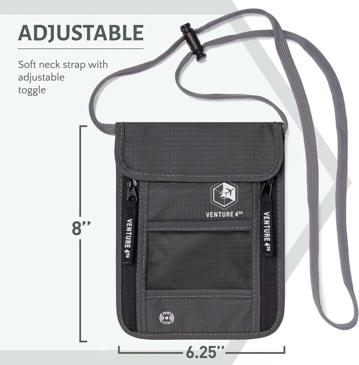 VENTURE 4TH Neck Wallet, RFID Blocking Passport Holder for Travel – Hidden Neck Pouch with 6
