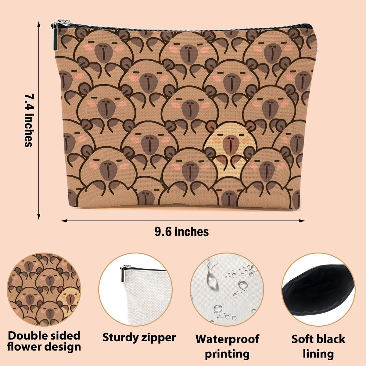 Cute Capybara Makeup Bag, Capybara Gifts for Women, Capybara Lovers Cosmetic Bag Travel Organizer