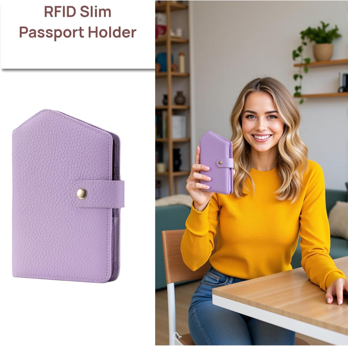 Cute RFID Passport Wallet for Women Leather Slim Passport Holder Travel Wallet Cover with Zipper Coin Purse, Credit Card, Sim and Tticket Slots (Purple)