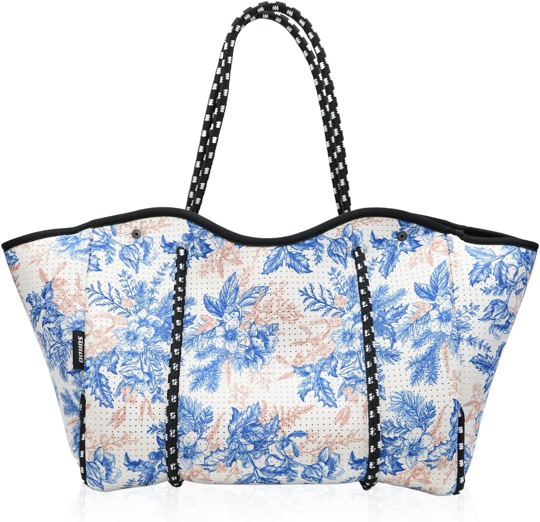Neoprene Beach Bag for Women, Large Travel Tote Gym & Pool Bag, Detachable Pouch