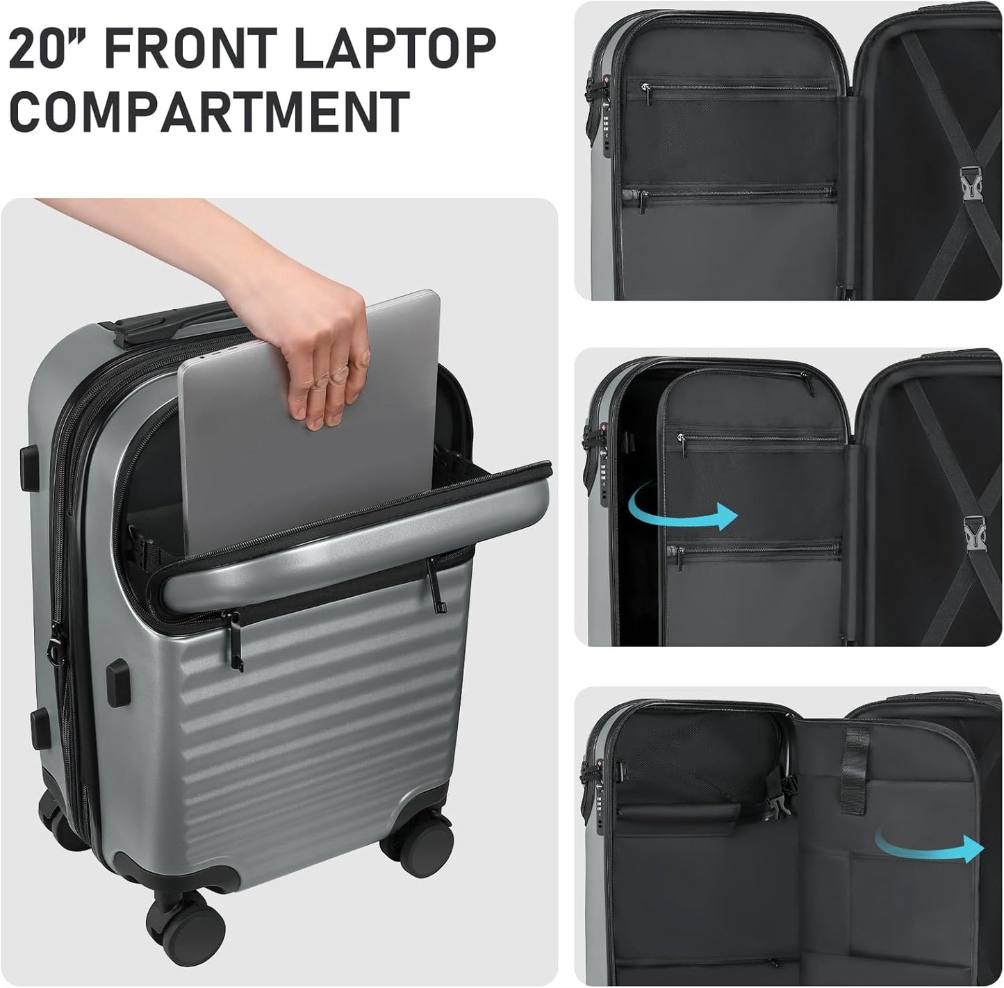 Itslife Luggage Sets 4 Piece Luggage Suitcases with Wheels, ABS shell with TSA Lock Spinner Wheels Carry On Luggage Set (20/24/28 inch,Grey