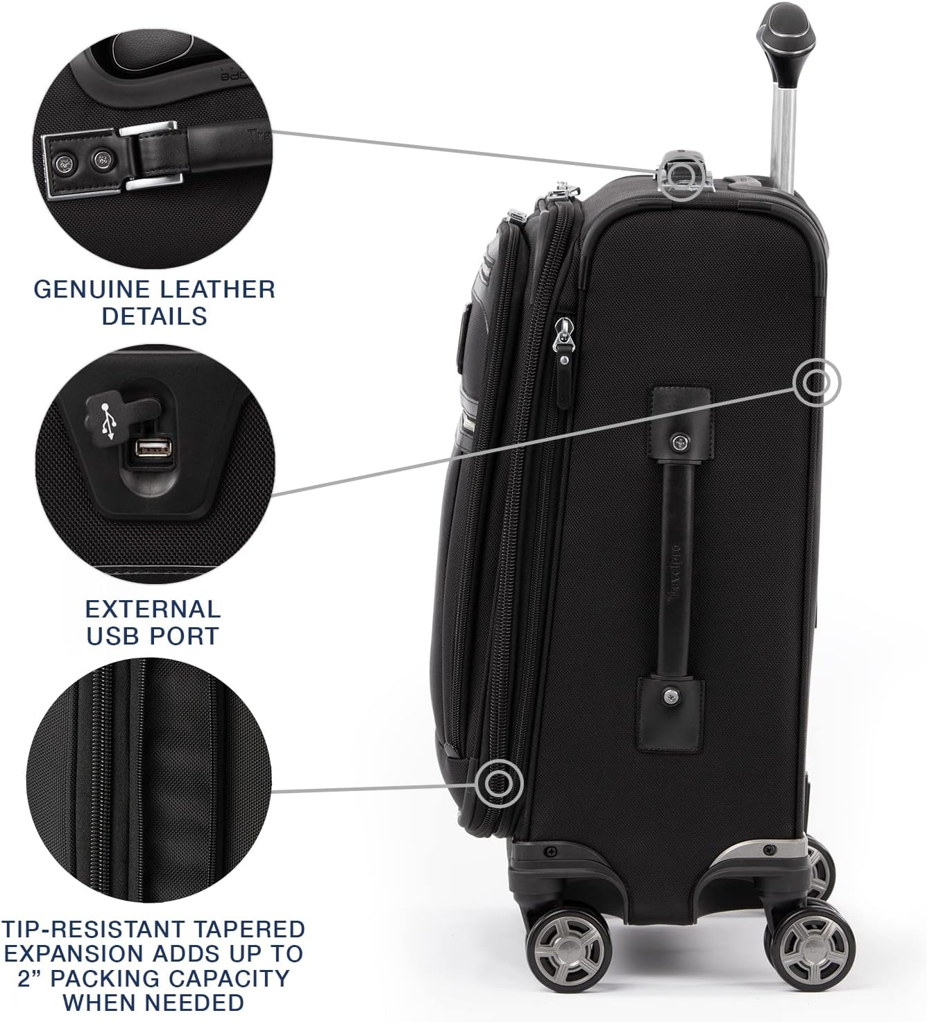 Travelpro Platinum Elite Softside Expandable Carry on Luggage, 8 Wheel Spinner Suitcase, USB Port