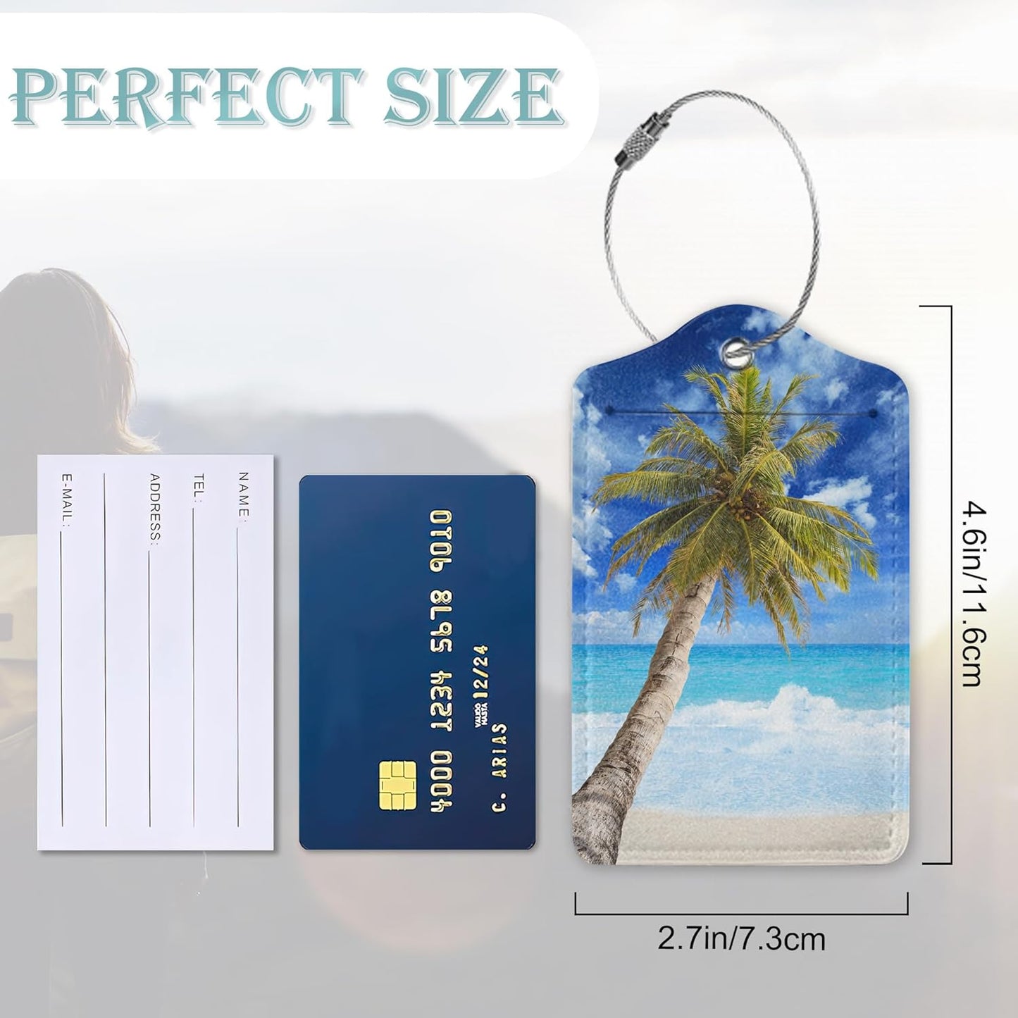 2 Pack Luggage Tag for Suitcases Beach Tropical Palm Tree PU Leather Bag Travel Suitcase ID Identifier Baggage Tags for Women Men Travel