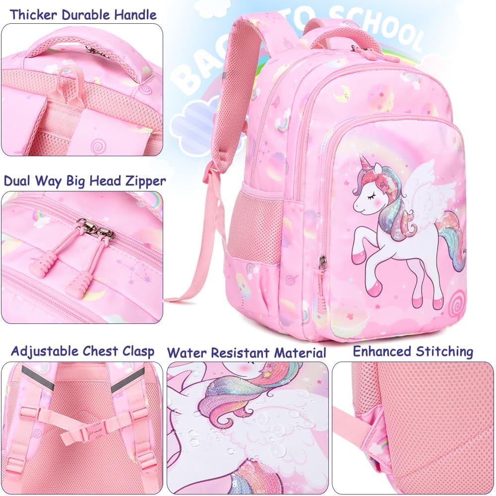 Meisohua Girls Backpack with Lunch Box 3 in 1 Set Kids Backpack for Girls Preschool Kindergarten Elementary School Backpack