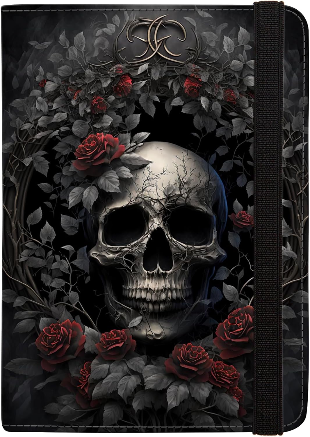 Passport Holder Women,RFID Blocking Travel Wallet,Leather Card Case Travel Document Organizer Credit Card Holder Girl Men (Rose Skull)
