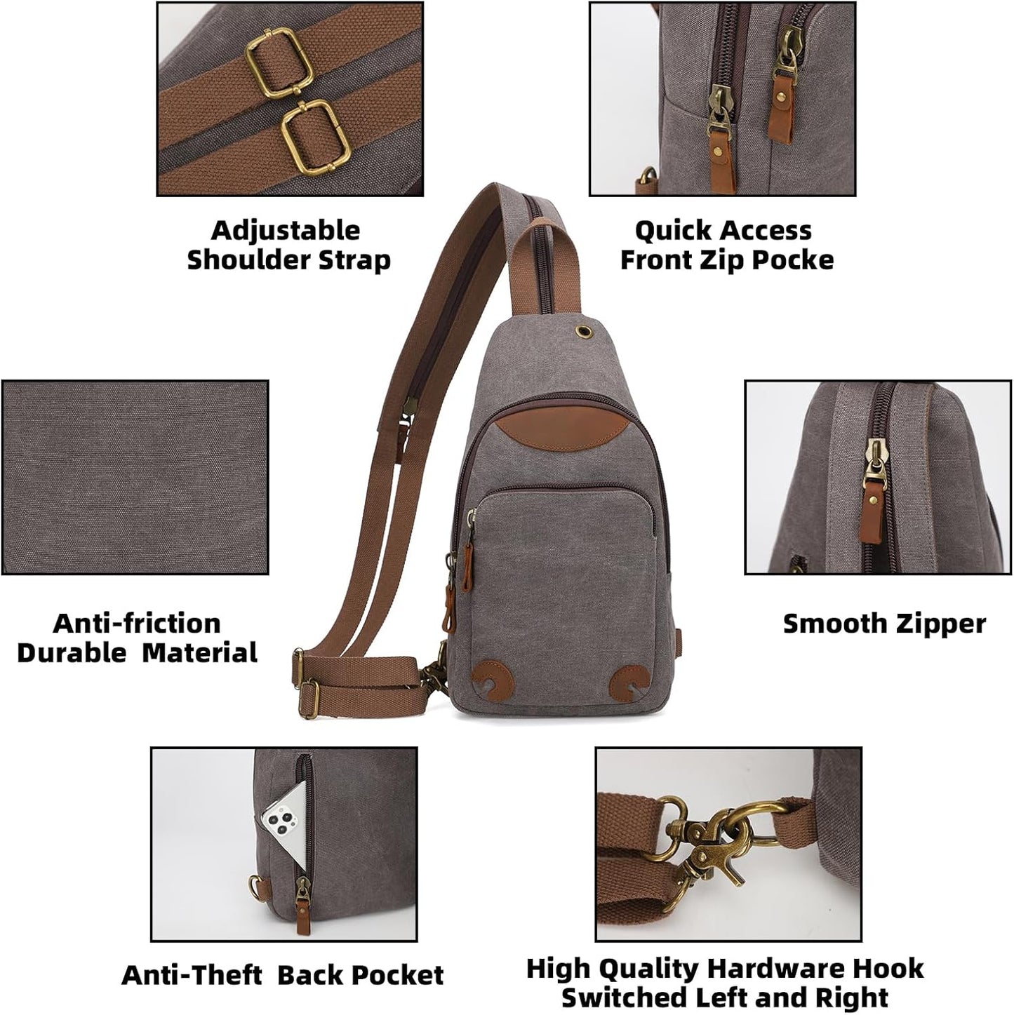 KL928 Canvas Sling Bag Crossbody Backpack Shoulder Casual Rucksack for Men Women