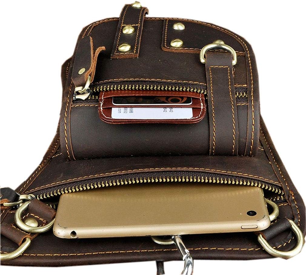 Leather Waist Pack Drop Leg Bag for Men Women Belt Bumbag Multi-Purpose Motorcycle Bike Outdoor Sports Tactical Cycling Riding Hiking Camping Pouch