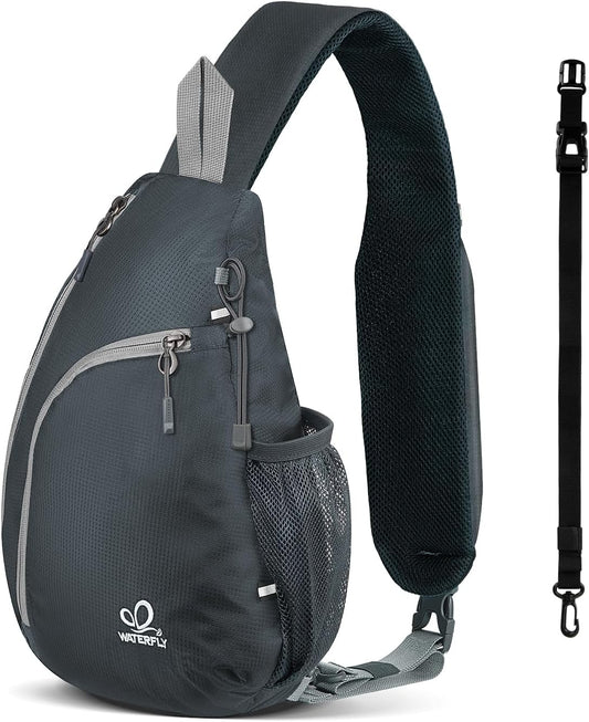 WATERFLY Crossbody Sling Bag Small Water Resistant Backpack Lightweight Shoulder Chest Daypack for Men Women Hiking Travel