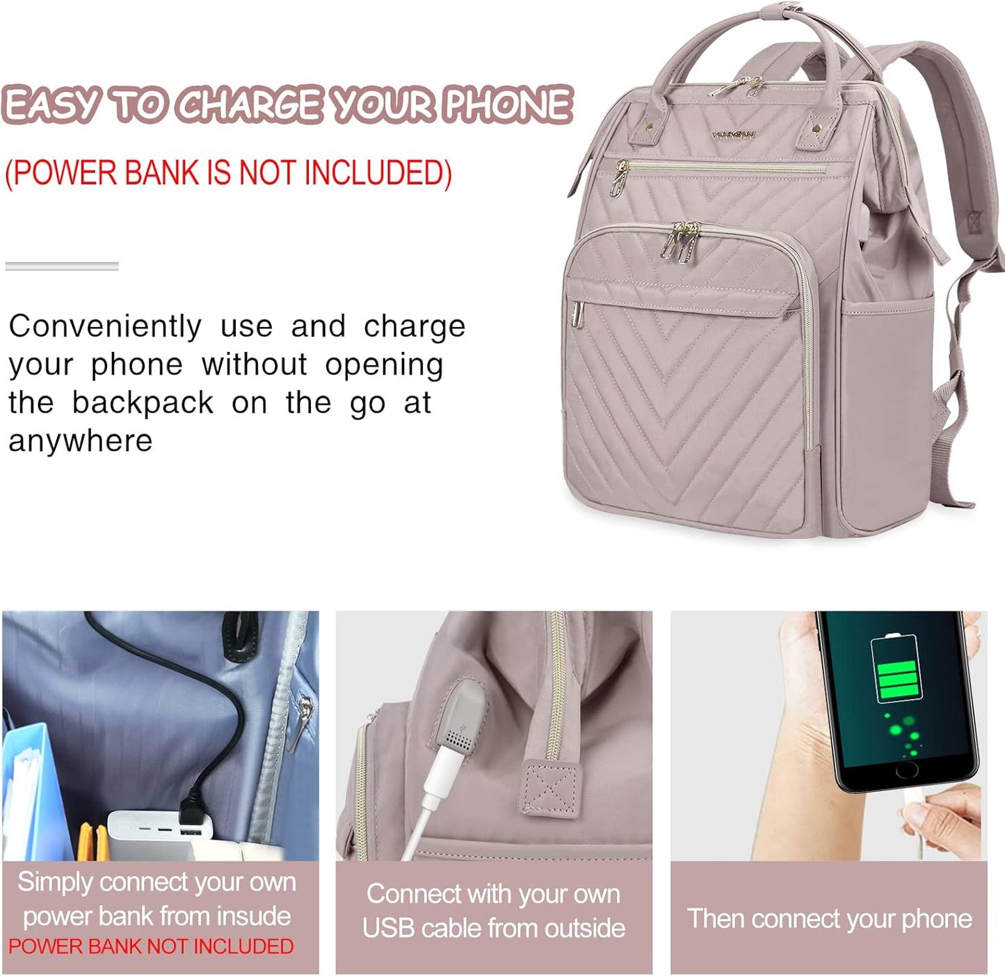 VANKEAN 17 Inch Laptop Backpack for Women Men Fashion Computer Work Bag, Large Capacity Waterproof Backpack with USB Port & RFID Pockets, College Daypack Business Travel Backpack, Light Dusty Pink