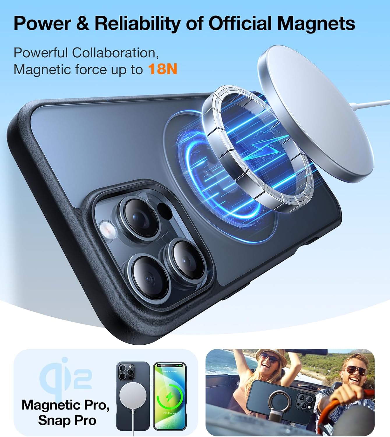 TORRAS Upgraded 360 Rotatable Magnetic Ring for iPhone 16 Pro Max Case, Fit for MagSafe with Stand Ring Holder, 16FT Mil-Grade Shockproof Translucent for iPhone 16 Pro Max Phone Case Ostand, Black