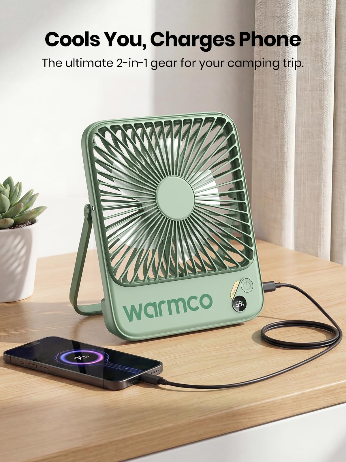 Warmco D3 Portable Travel Fan 10000mAh, Ultra-Slim, 24H Runtime