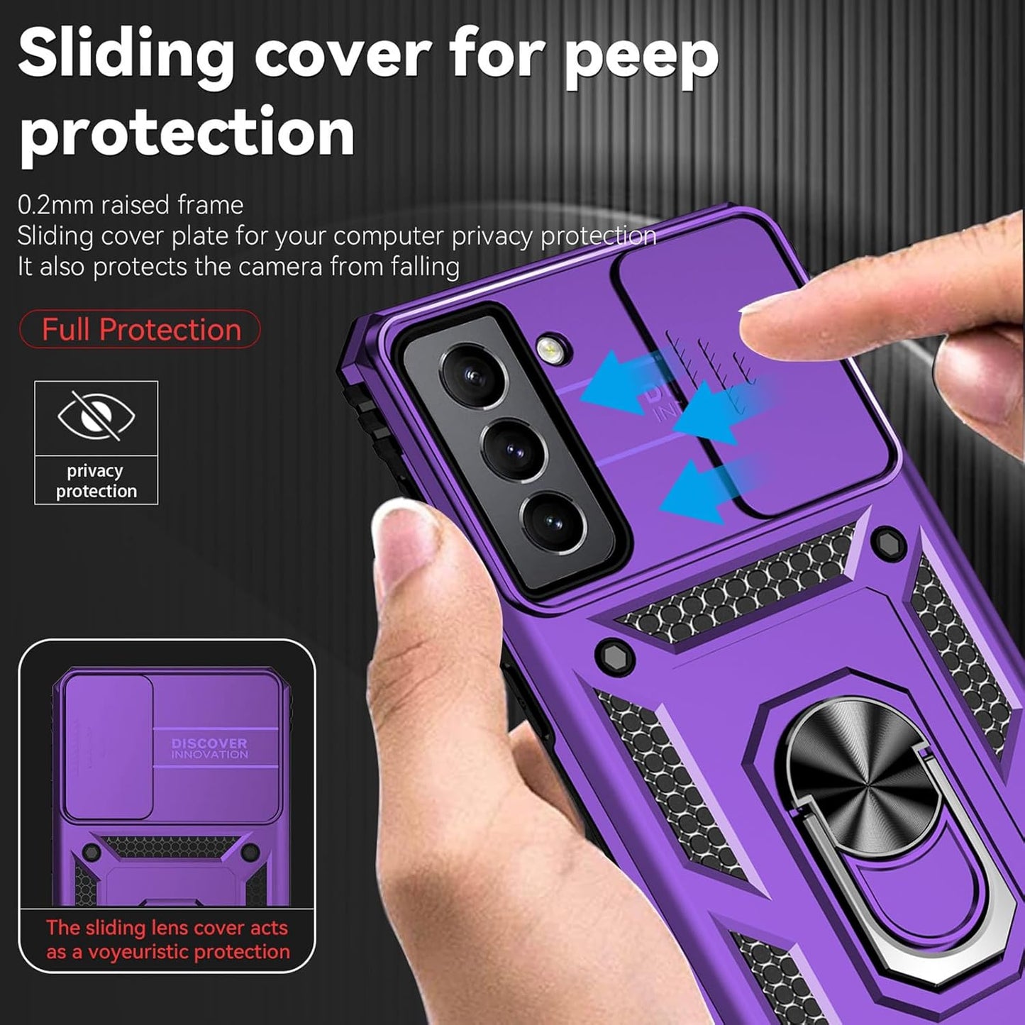for Samsung S21 FE Case with Screen Protector: [Military Grade 20ft. Drop Tested] Ring Shockproof Protective Phone Case for -Samsung Galaxy S21 FE (Purple)