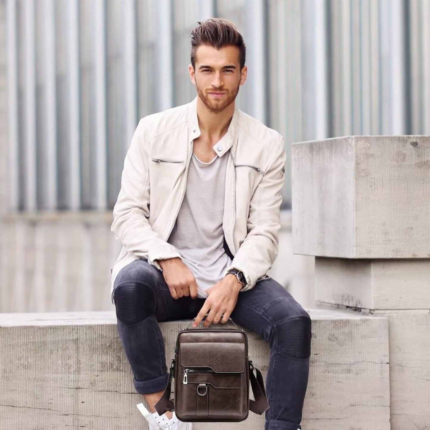 Vintage Genuine Leather Crossbody Bag for Men – Small Shoulder Satchel Handbag for Daily Use
