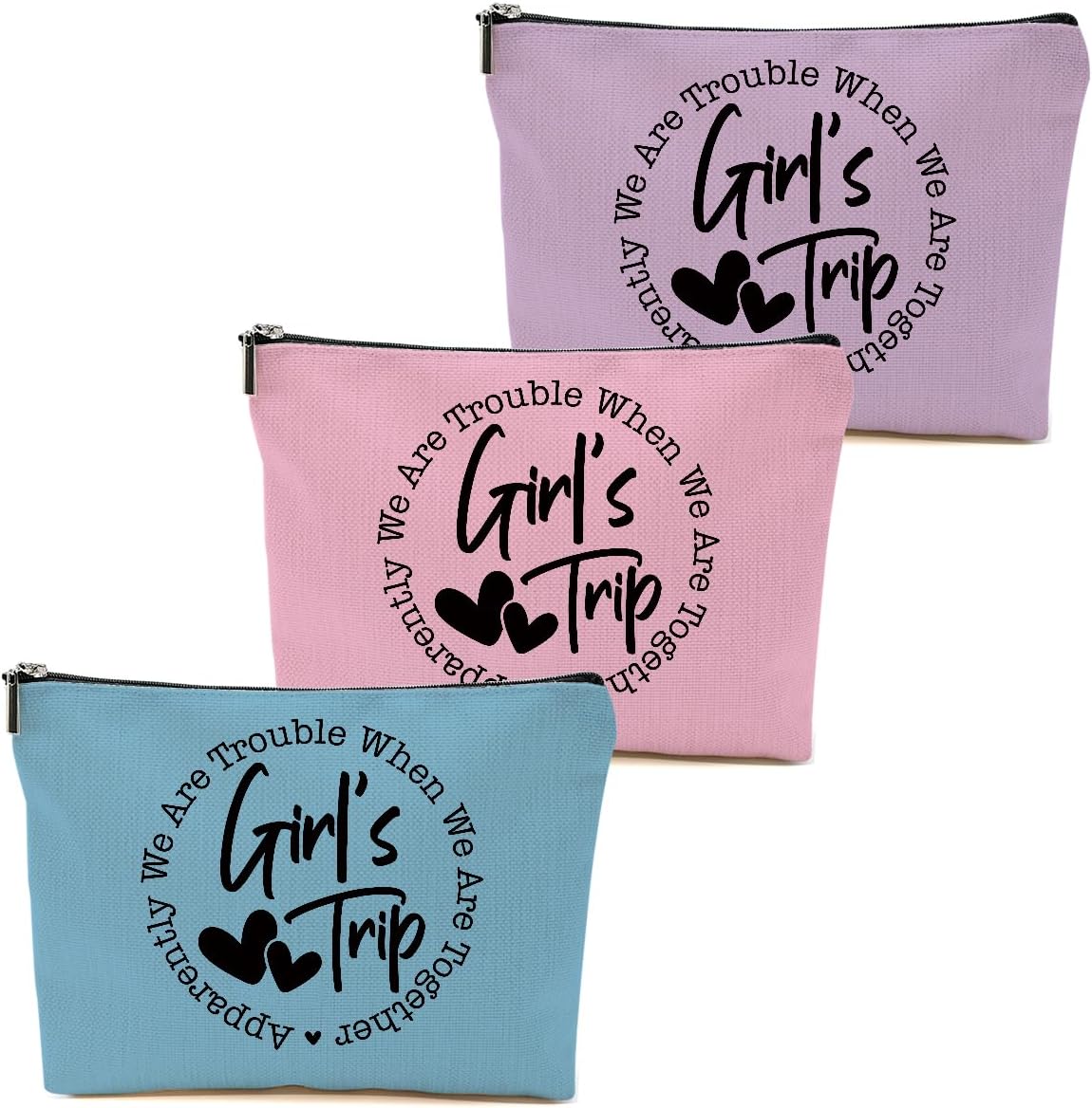 3Pcs Girls Trip Gifts Favors, 2025 Girls Weekend Gifts Makeup Bag, Vegas Gifts Weekend Bag Vacation Cosmetic Bag, Friendship Gifts for Women Friend BFF, Graduation Wedding Gifts Toiletry Bag