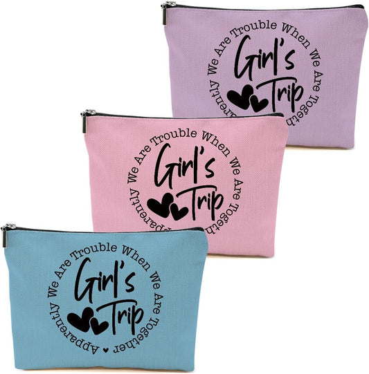 3Pcs Girls Trip Gifts Favors, 2025 Girls Weekend Gifts Makeup Bag, Vegas Gifts Weekend Bag Vacation Cosmetic Bag, Friendship Gifts for Women Friend BFF, Graduation Wedding Gifts Toiletry Bag