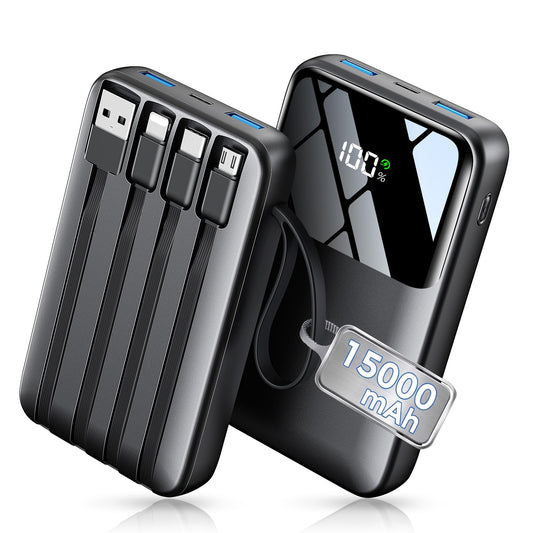 15000mAh Portable Charger Power Bank, Smaller Built-in 4 Cables, 22.5W – product image