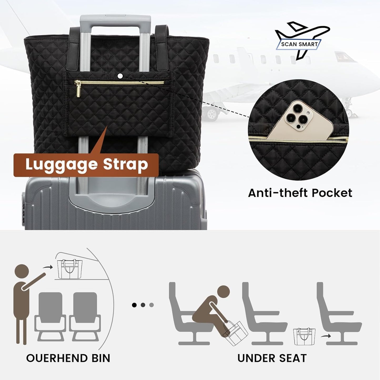 LOVEVOOK Laptop Bag for Women 17 inch,Diamond Quilted Work Tote Bags Womens Laptop Tote Bag Computer Shoulder Bags,Stylish Travel Tote Bags Laptop Purse Briefcase Handbag with Clutch Purse,Off-white