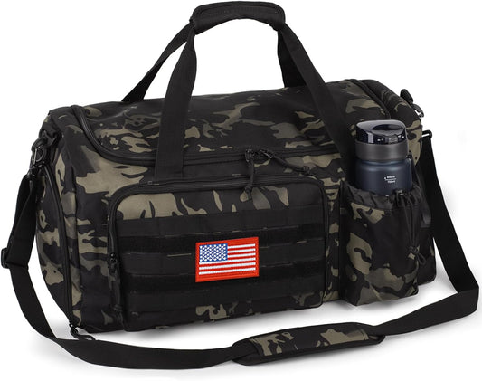 Tactical Gym Bag for Men, 60L Large Capacity Duffle Bags with Shoes Compartment, Sports Bag with wet compartment, Multi-functional Weekend Bags Suitable for Travel, Camping,hiking