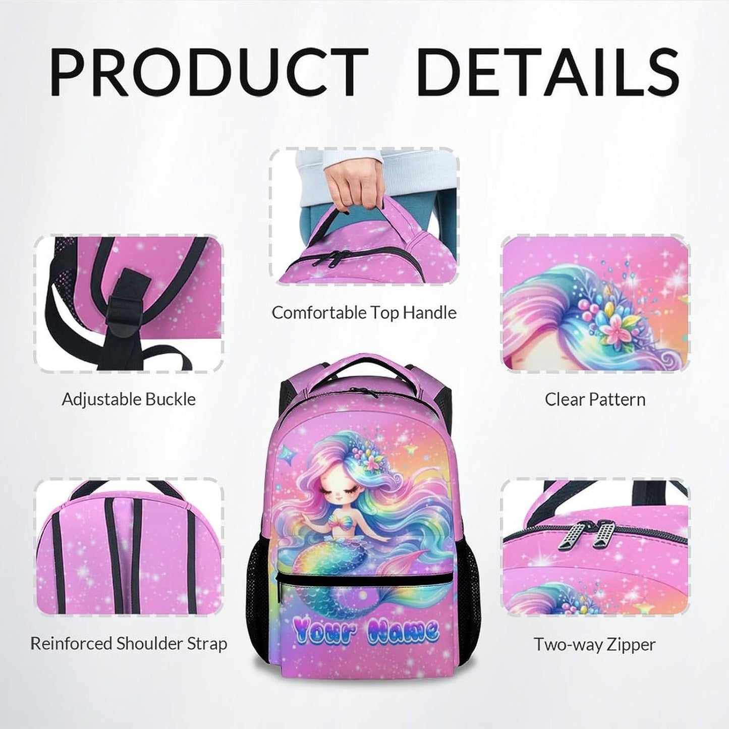 Girl Backpack, Personalized Mermaid Backpacks for Kids, 17" Toddler Bookbag for Preschool Kindergarte Elementary, Back to School Gifts Ideas