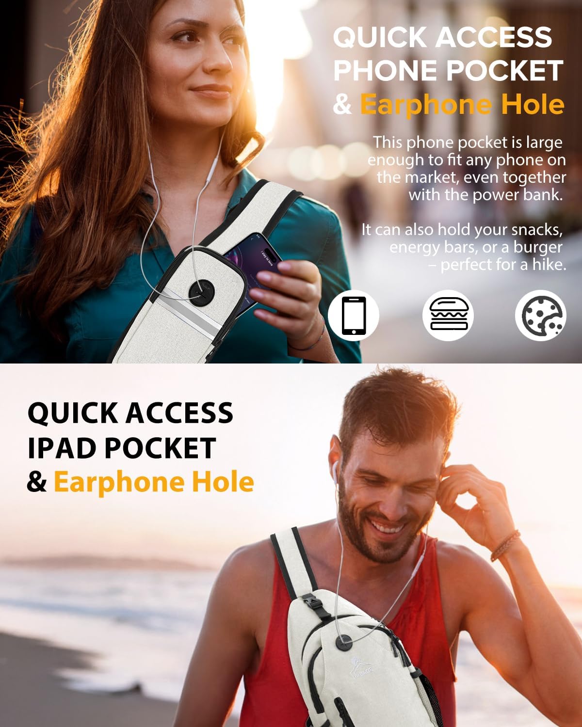 Sling Bag, Crossbody Bag for Men, Cross Body Hiking Backpack, Travel Daypack, Chest Pack with Chest Phone Holder