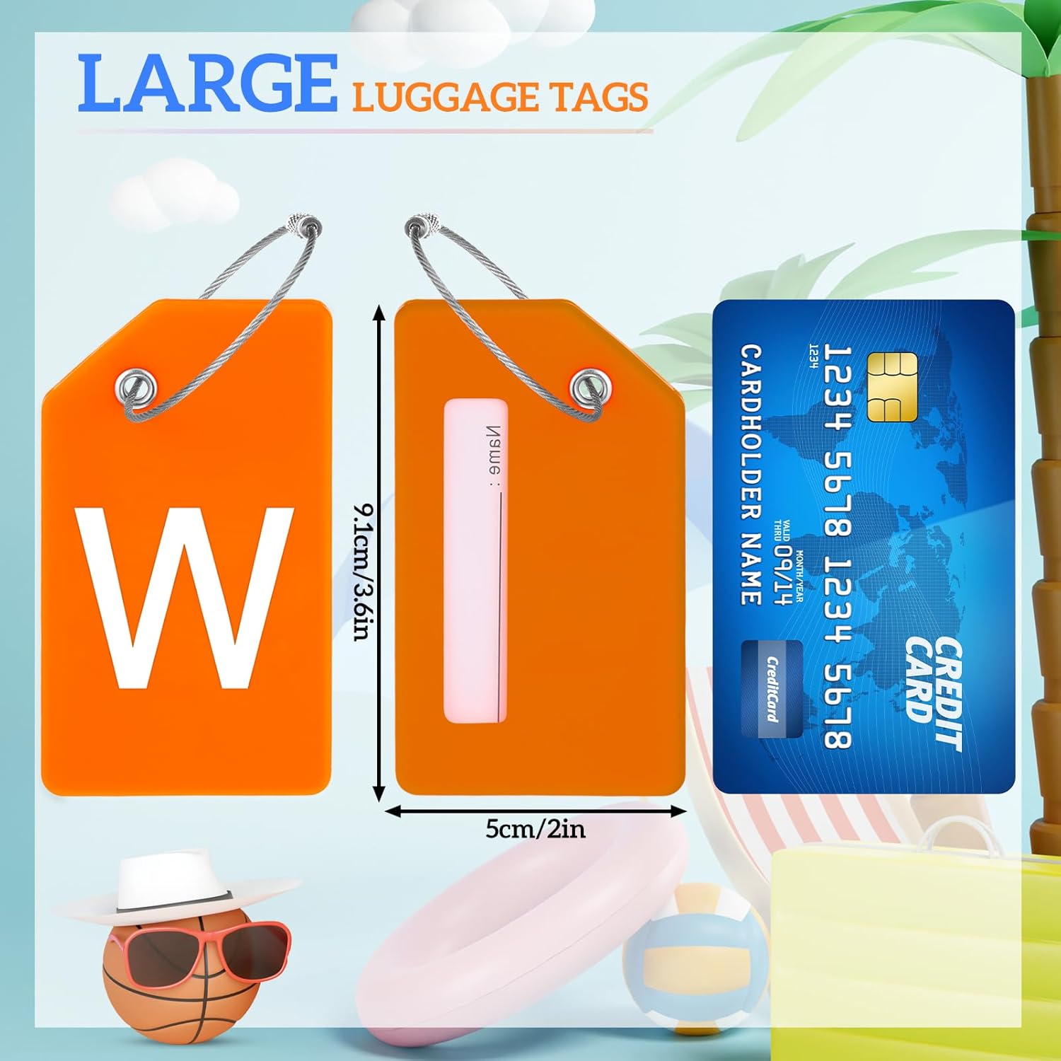 8 Pcs Initial Letter A-Z Luggage Tags Silicone Suitcase Instrument Tag with Name Card and Stainless