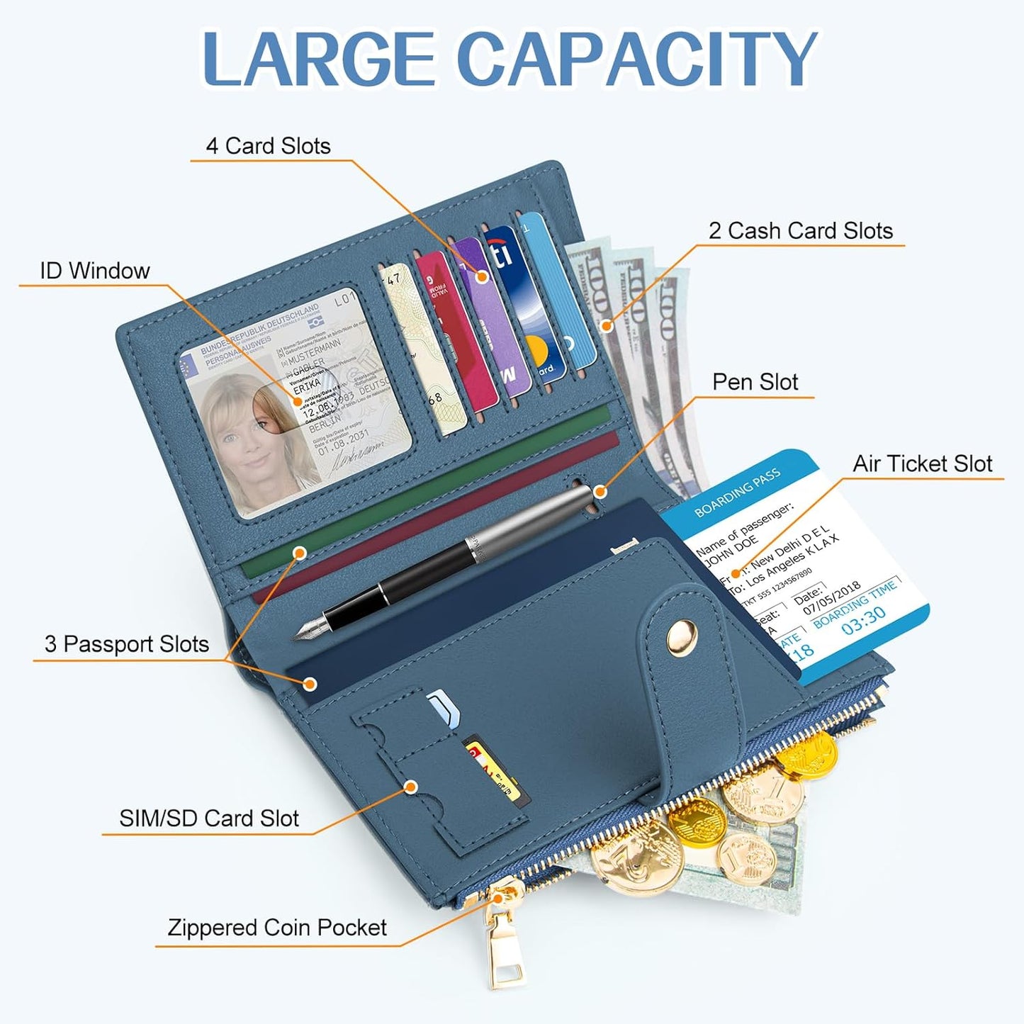 Passport Holder for Travel Women, RFID Blocking Passport Wallet with Airtag Slot, PU Leather Passport Cover Travel Wallet with Zippered Coins Pocket for Travel Essentials