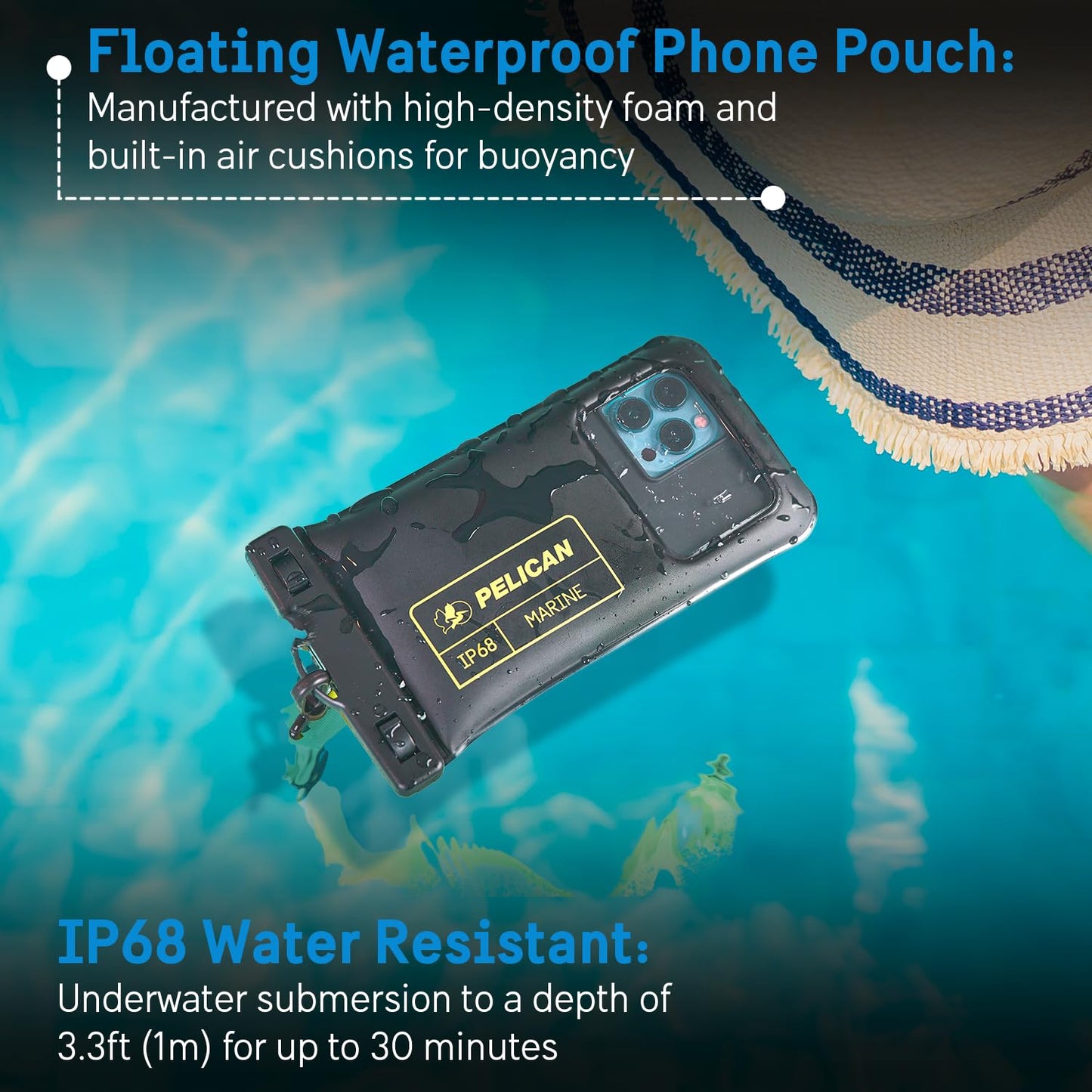 Pelican 2 Pack Marine Waterproof Phone Pouch (Regular) -Black/Hi-Vis Yellow