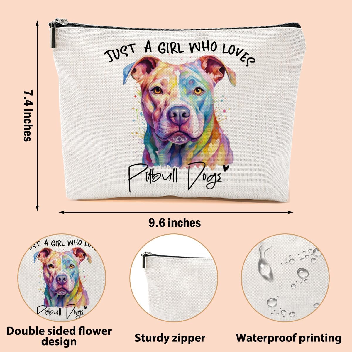 Pit Bull Gifts for Woman Makeup Bag Pitbull Lovers Cosmetic Bag Travel Organizer Bags Makeup Pouch, Christmas Birthday Friendship Animal Lovers Gifts for Women Girls Sisters
