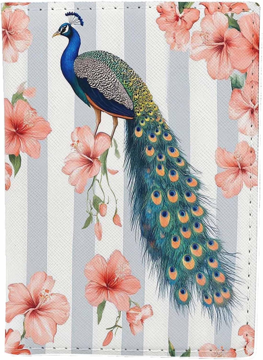 Peacock Hibiscus Passport Holder for Travel Beautiful Floral Abstract Geometric PU Leather Passport Cover Wallet Cute Passport Card Holder for Women and Men