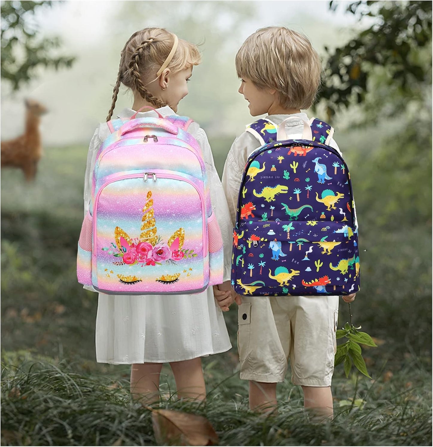 Octsky Backpack for Girls Kids School Backpacks with Lunch Box Preschool Kindergarten BookBag Set With Chest Strap (Golden Unicorn)