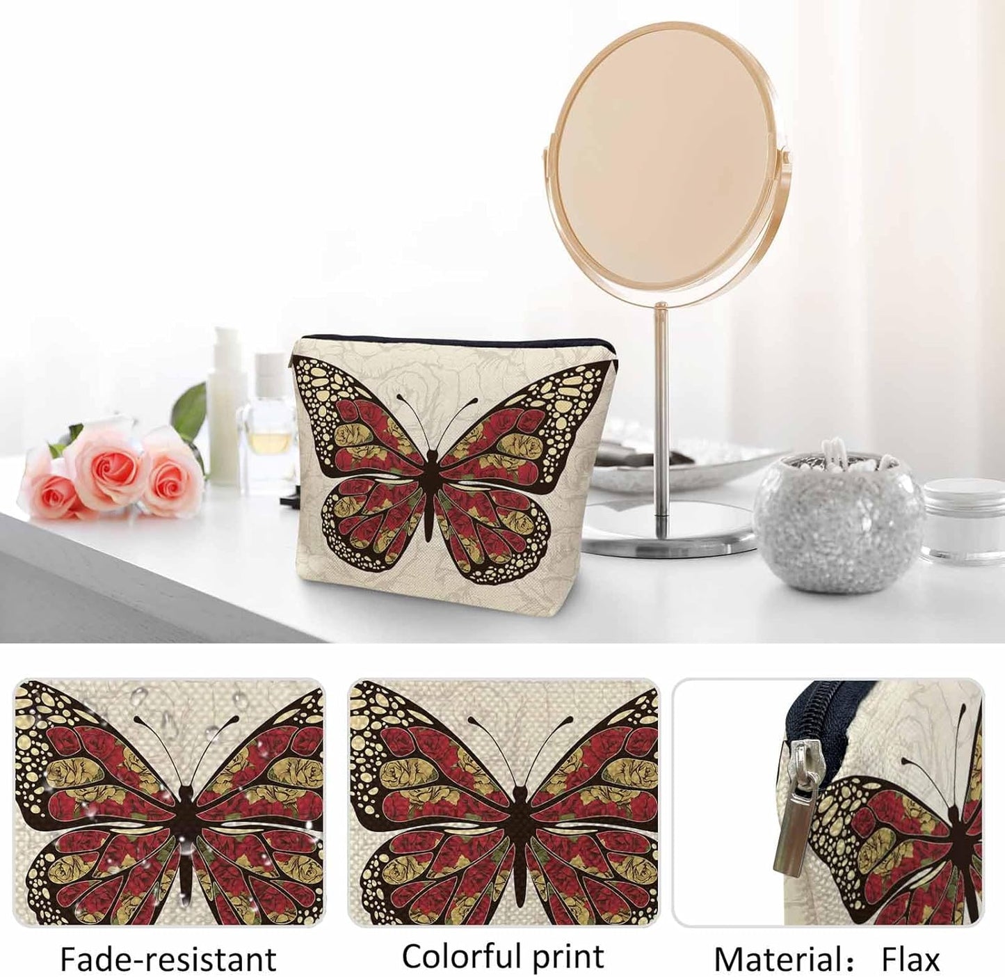 Makeup Bag For Purse Butterfly, Animal Butterfly Rose Wings Butterflies Cosmetic Bags For Women With Zipper Travel Toiletry Pouch Makeup Bags Makeup Organizers Purse For Toiletries Cosmetics