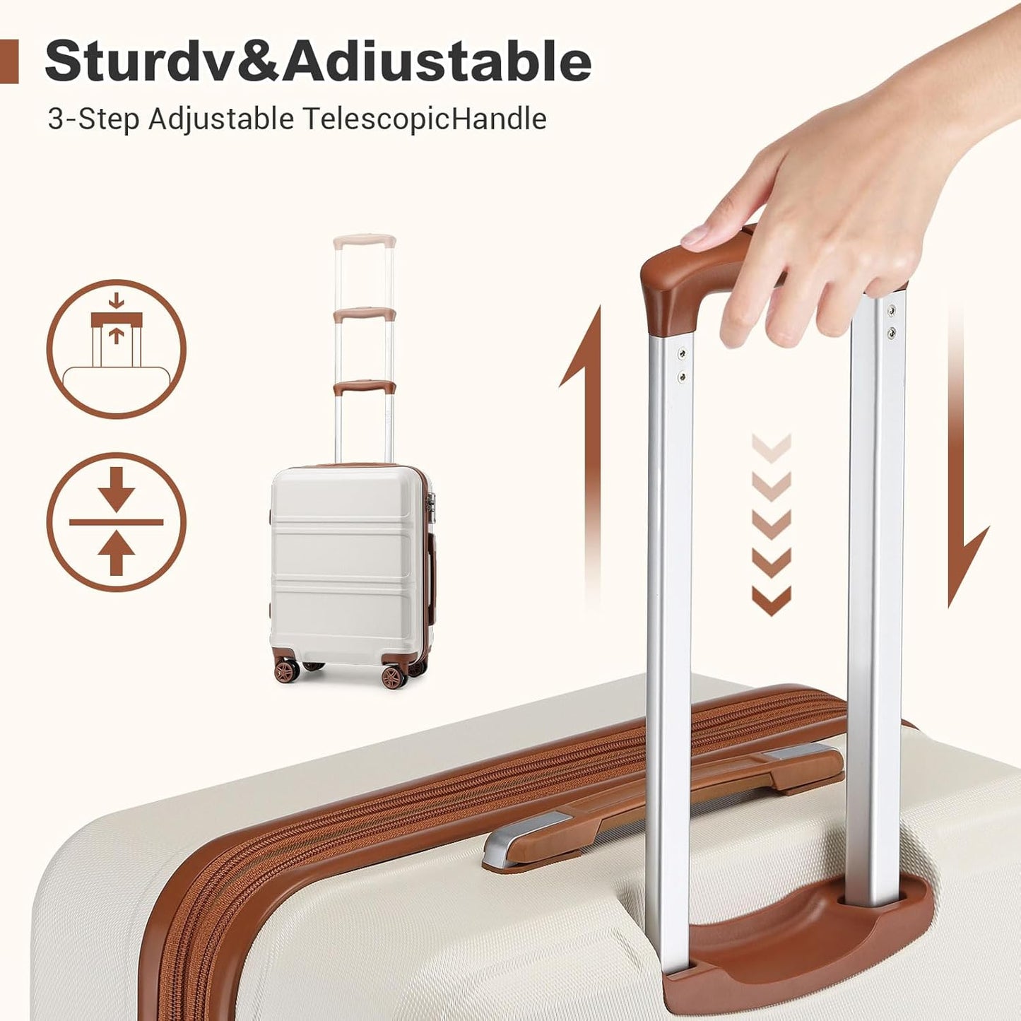 Kono Luggage 3 Piece Set Suitcase Spinner Hardshell Lightweight TSA Lock For Women(cream white, 3 piece set(20in24in28in))