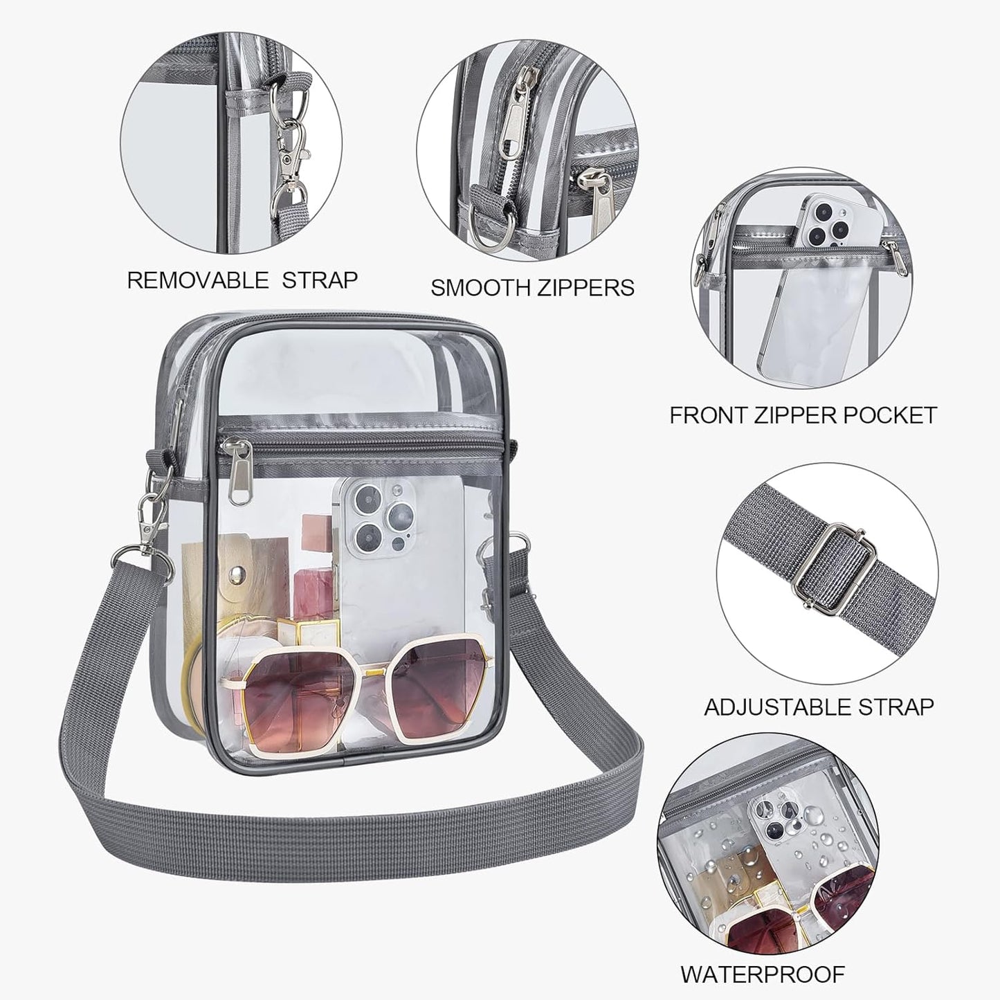 USPECLARE Clear Purse Stadium Transparent Messenger Bag Stadium Approved for Men and Women Clear CrossBody Bag