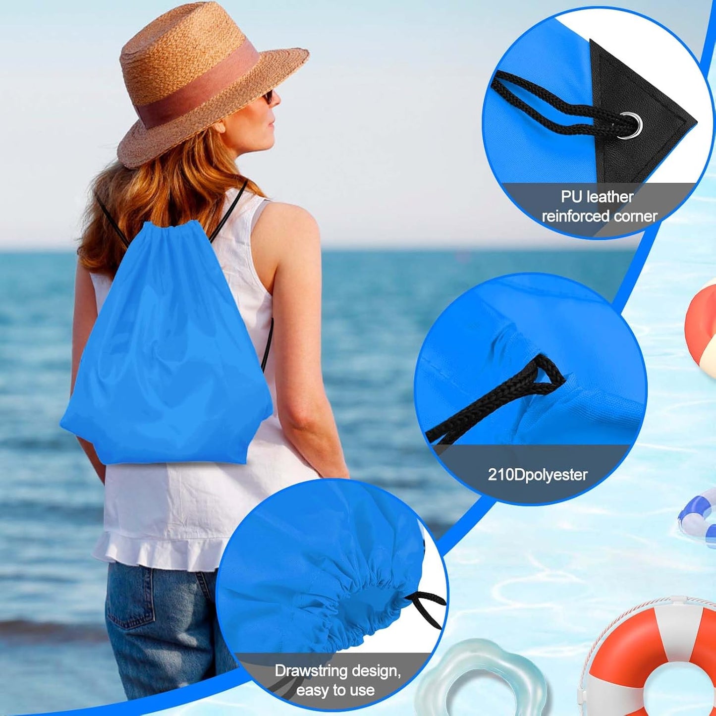PLULON 6 Pcs Drawstring Bags Bulk Blue Drawstring Backpack String Backpack Cinch Sack Sport Gym Bags for Yoga Traveling Outdoor Sports